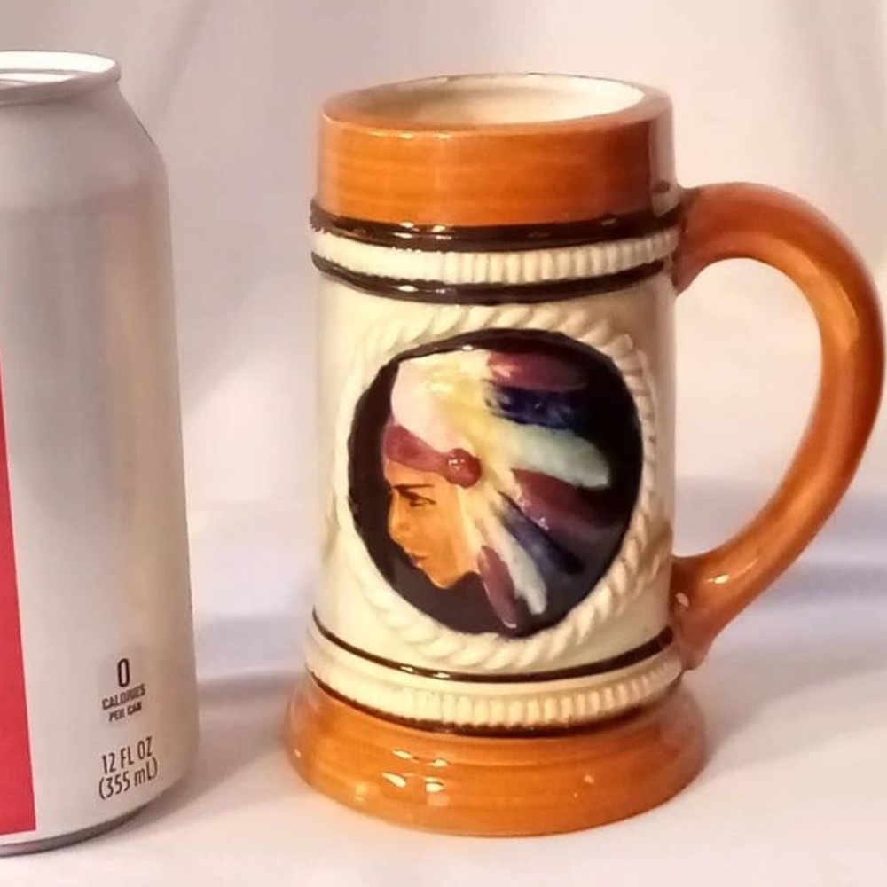 VTG Miniature Stein Glazed Ceramic Made in Japan Hand Painted Indian Headdress